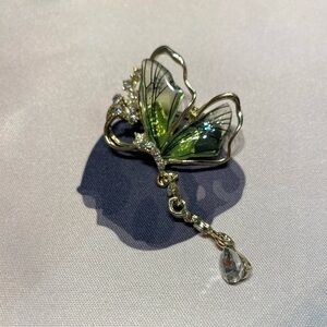 Butterfly Gold-Tone Glitter Enamel Brooch Charm with CZ stones